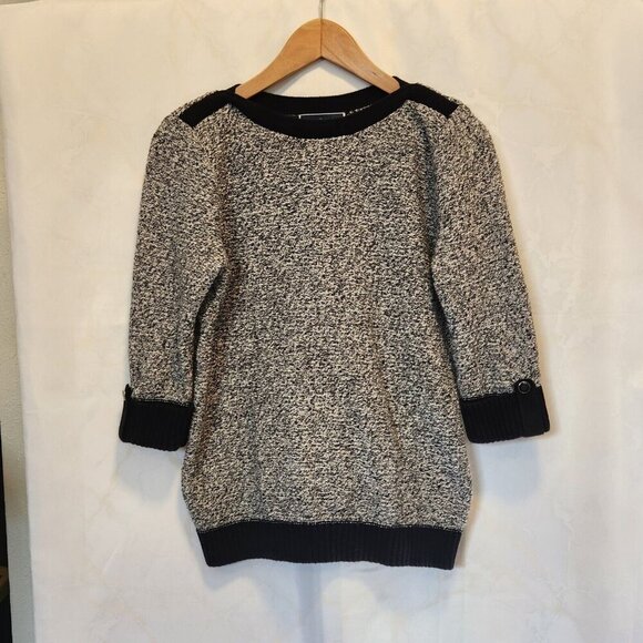 Karen Scott Pullover Sweater Womens M B/W Marled 3/4 Roll Cuff Sleeves Cotton - Picture 1 of 6